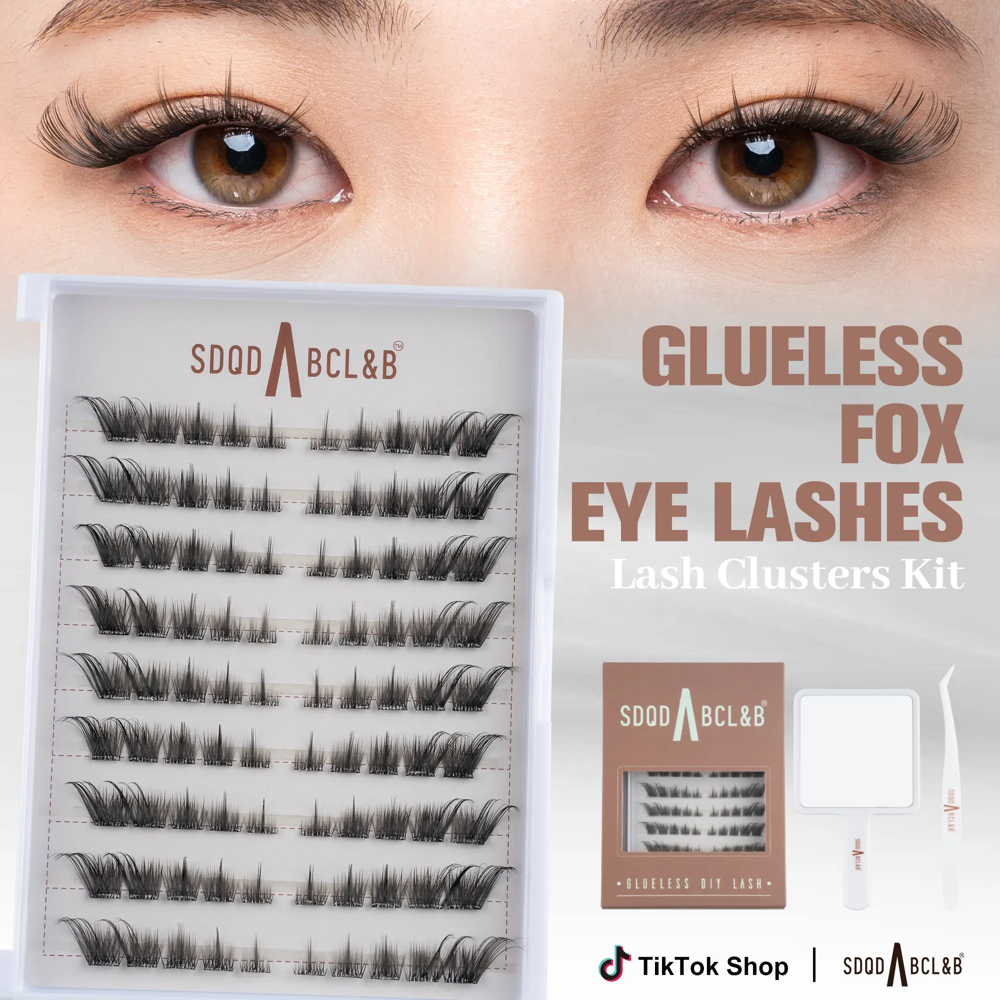 Fox-Style No-Glue Eyelash Set—Natural Volume; Includes Tweezers And A Handheld Mirror; Waterproof And Sweatproof; No Glue Needed; Beginner-Friendly; Lightweight Fox-Eye Lash Clusters; Unique Pointed “Elf” Lashes.