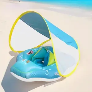 Inflatable Swim Ring with Canopy, Kiddie Inflatable PVC Swim Ring with Sunshade, Water Play Sun Protection Lifebuoy, Beginner Swimming Inflatable Swim Ring, Inflatable Pool Floaters # GLOBAL PICKS