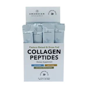 Amandean Collagen Peptides Packets. 30 Individual Stick Packs. Grass-Fed Type 1 & 3 Collagen For On-The-Go - Travel, Office, Gym, Cafe.