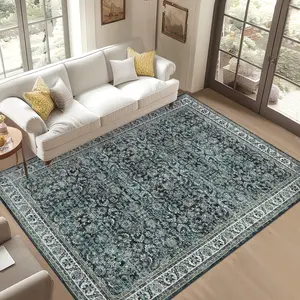 GARVEE Washable 22 x 30 cm Area Rug for Living Room, Soft, Vintage, Floral, Large, Classic Rug, Retro, Indoor, Non-slip, for Dining Room, Green