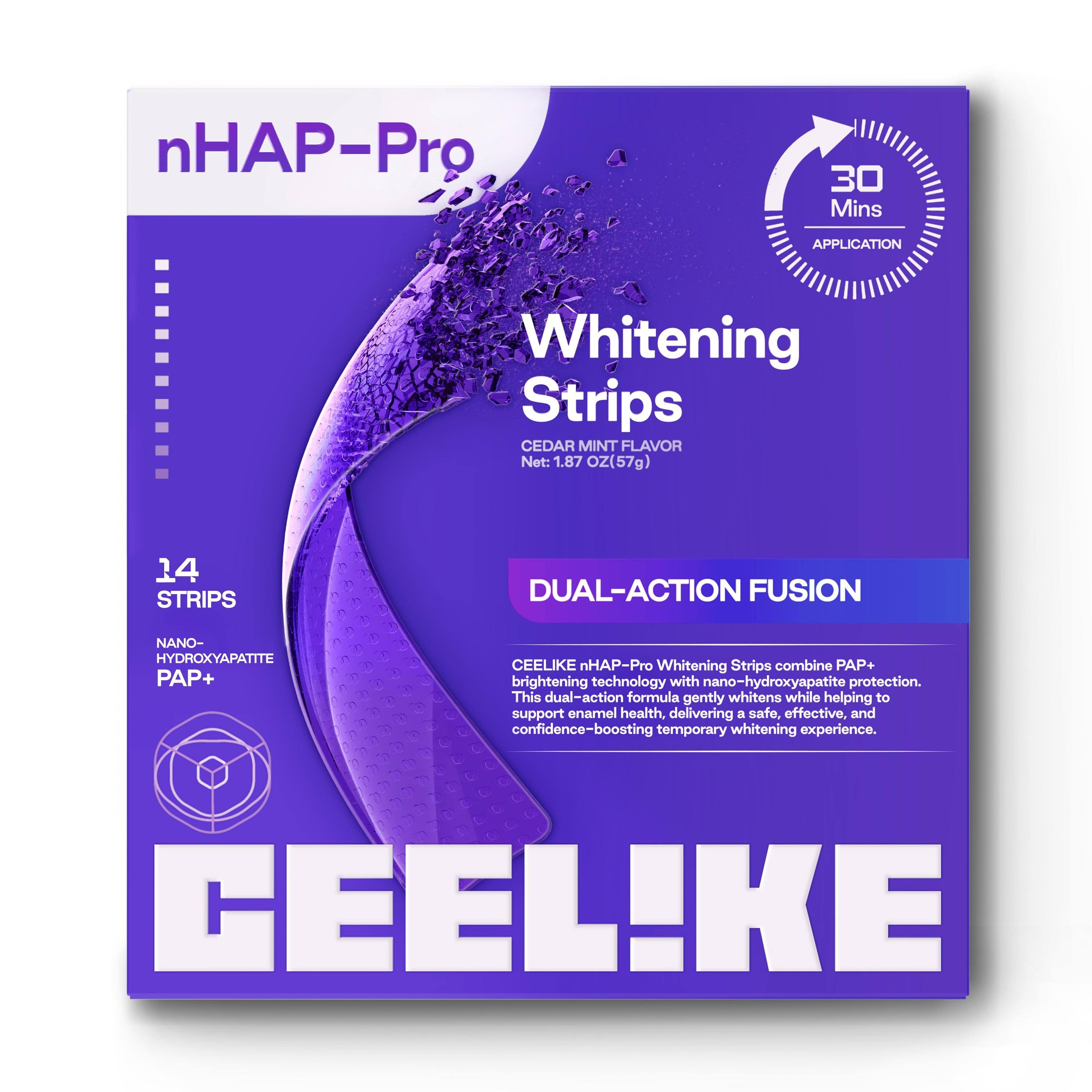 CEELIKE  Purple Teeth Whitening Strips  With Free Cheek Retractor - 7/21 Whitening Sessions -Nano-Hydroxyapatite Safe for Enamel - Non Sensitive Teeth Whitening - Peroxide-Free