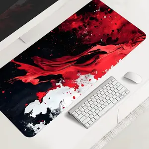 Extra Large Red and Black Abstract Mouse Pad Artistic Gaming Desk Pad 35x16 Inch Computer Keyboard Mousepad with Non-Slip Rubber Base Durable Stitched Edge Perfect Gift for Home and Office