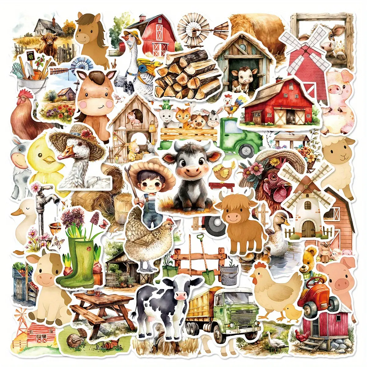 50pcs Fairy Tale Cartoon Farm Series Stickers, Car Decals, Decal Set, Includes Sticker, Suitable for Faith-based Designs Such As Scrapbooks, Diaries, Laptops, Water Bottles, Cars, Etc., As Gifts with Positive Information