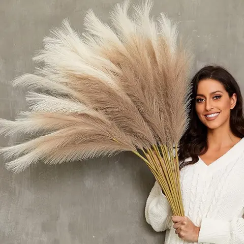 24/48 Pcs Large Tall Fluffy Faux Pampas Grass Decorative Reeds - Polyester & Paper Plants, Sustainable, No Mess, No Sharp Edges, UV Resistant, Multicolor Bulrush Props, Decorative Nature-Inspired Decor for Vase, Boho Wedding, Wardrobe, Garage, Toilet