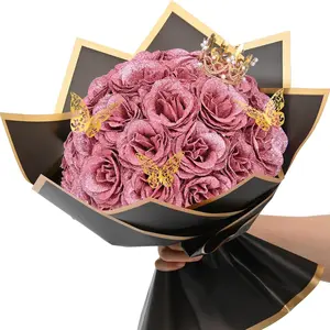 Artificial Flowers Glitter Roses Bouquet, Artificial Bouquets, DIY Bouquet, Valentine's Day Everlasting Rose Gold Artificial Flower, Mother's Day, Wedding, Christmas Decoration 24 Pcs Bouquet