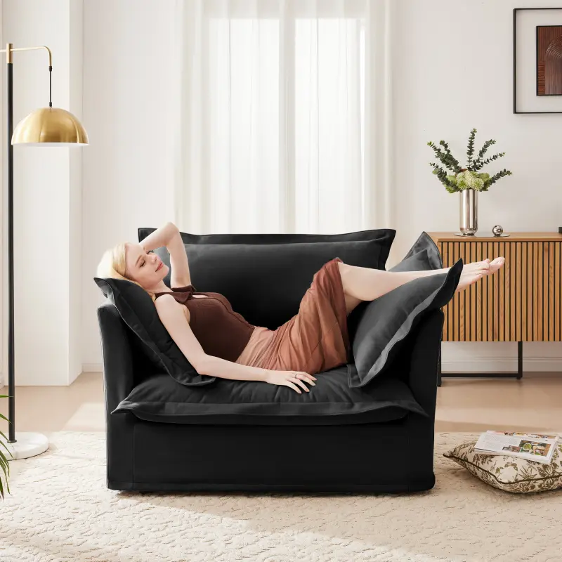 [SOIYELIFE] Slip-covered Armchair with 1 Big Back Cushion and 2 Big Toss Pillows, Sing Deep Seat Comfy Sing Couch Sofa Multip Large Soft Pillows, Chenil Fabric, Black