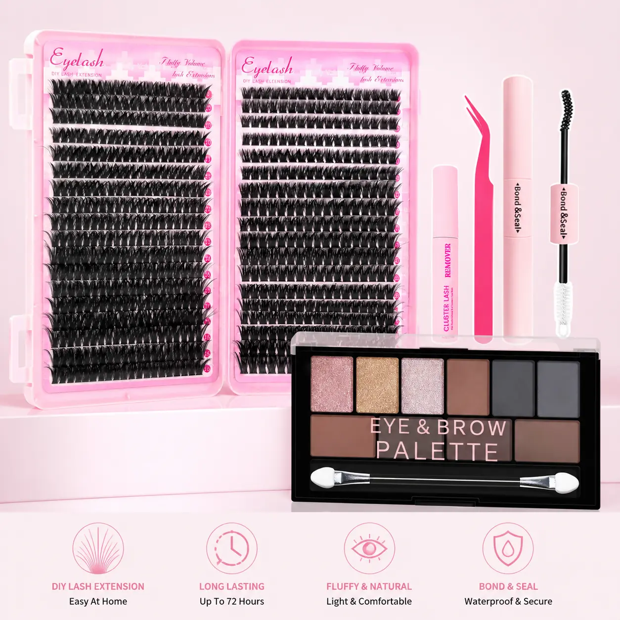 80D+100D DIY Lash Extension Kit, Cluster False Eyelashes with Bond & Seal, Wispy Volume Individual Lashes, Natural Long Lasting Eyelash Extensions