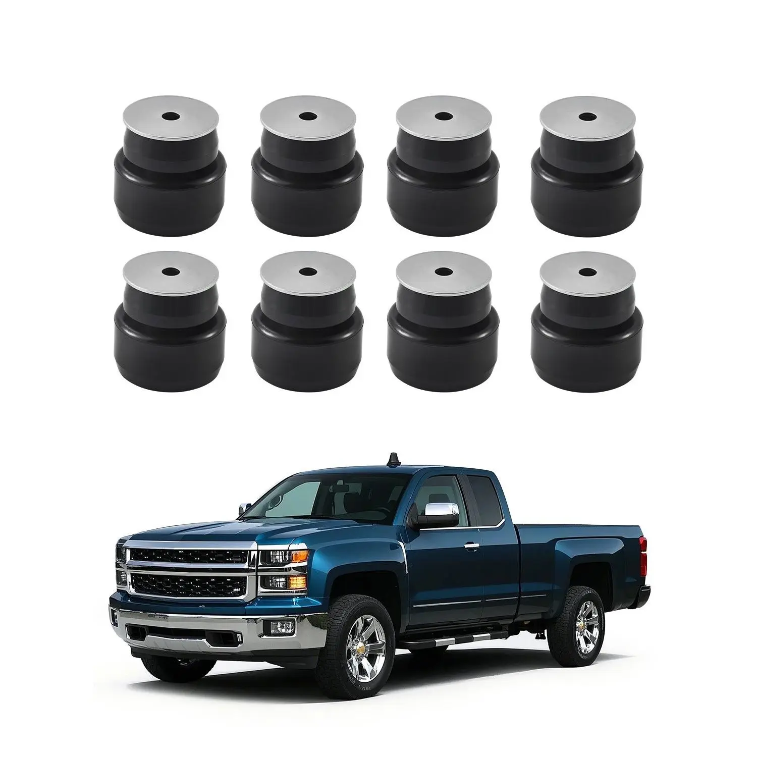 VEVOR Truck Replacement Body Mount Bushing Kit, 24-Piece Black Durable Polyurethane Set - 8 Lower Body Mounts, 8 Washers, 1 User Manual - Compatible with 1999-2014 Chevy Silverado & Sierra 1500/2500