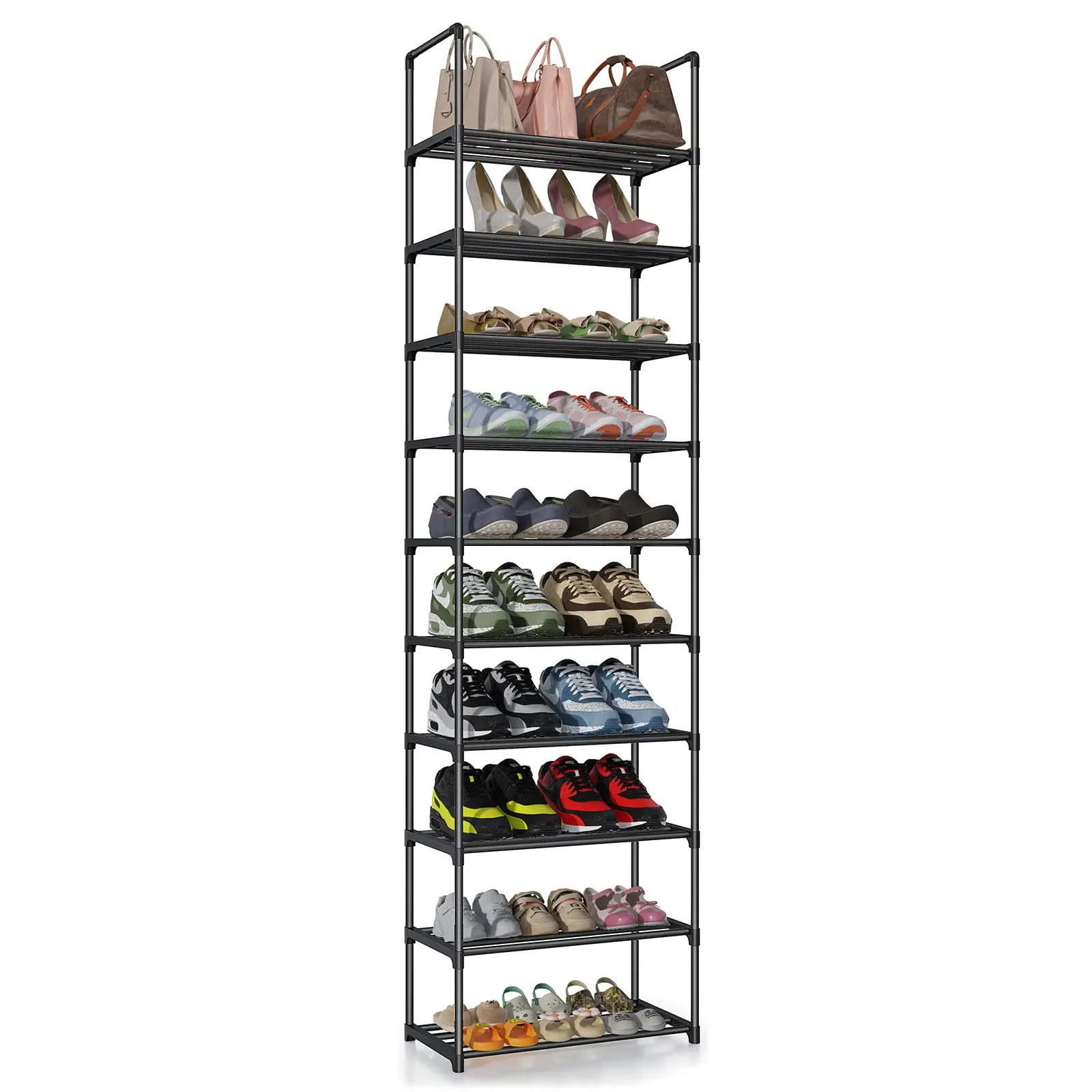 Metal Frame Shoe Rack with 10 Tiers for Closet Organization10 Tier Shoe Rack for 20-24 Pairs of Shoes Efficient Shoe Storage Solution for Closet and E