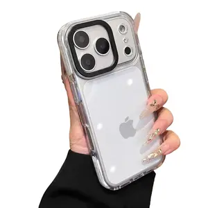 Clear Transparent Shockproof iPhone Case, Colorful Soft TPU Silicone Protective Cover with Camera Lens Guard, Heavy Duty Anti-Scratch Anti-Drop Bumper Case for Women Men, For iPhone 11 12 13 14 15 16 17 Pro Max Plus