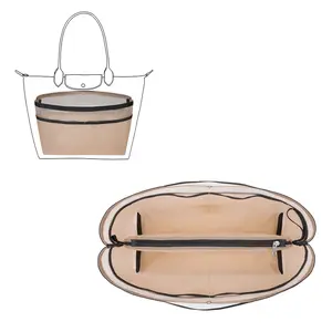ZTUJO Purse Organizer Insert For Handbags,Mesh Bag Organizer Insert With Zipper Bag Tote Shaper Fit Speedy Neverful PM MM le Pliage,Light Weight (Grey, Medium)