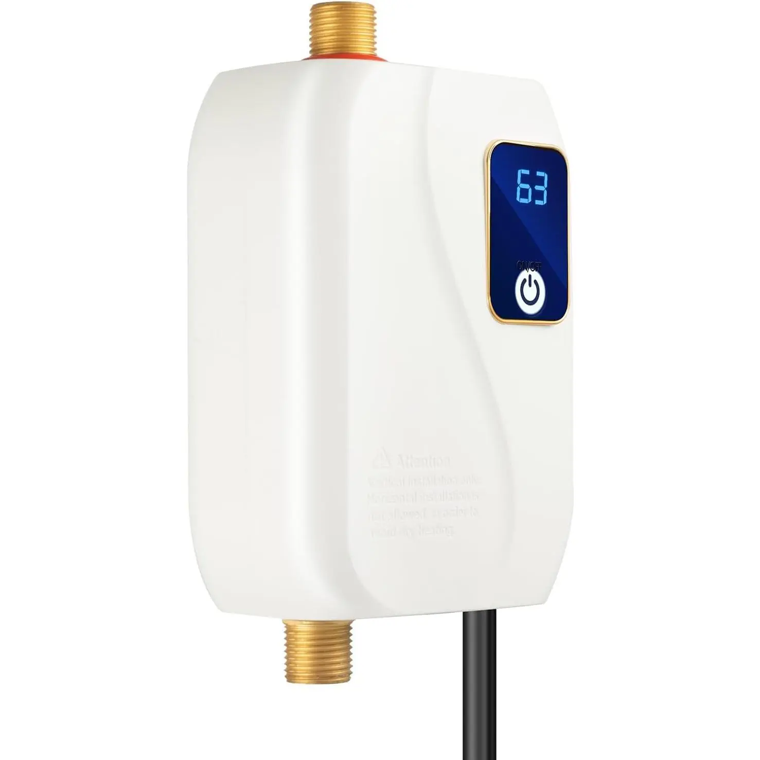 White 110V 3000W Tankless Electric Water Heater - Under Sink On-Demand Instant Hot Water Heater with LED Display, ABS, 304 Stainless Steel, Brass, 20-50°C/68-122°F, 4.57*2.8*7.68 Inches for Bathroom, Kitchen, Bars