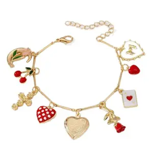 Women's 1pc Gold Heart Pendant Bracelet - With Bow, Cowboy Hat, Boots, Cherry Charms - Sports & Outdoor Protective Gear Jewelry Gift