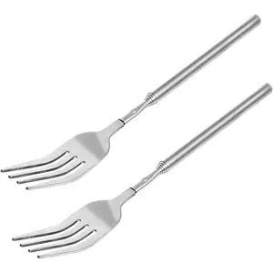2Pcs Stainless Steel Telescopic Fork Extendable Dinner Fruit Dessert Long Handle Long Stainless Steel Retractable Fork Sturdy