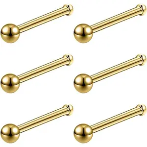 6pcs 20g Nose Studs 3mm Ball Flat Surgical Steel Nose Ring for Women Men Black Rose Gold Nose Stud L Shaped Corkscrew Nose Ring Studs Cute Nostril Nose Piercing Jewelry