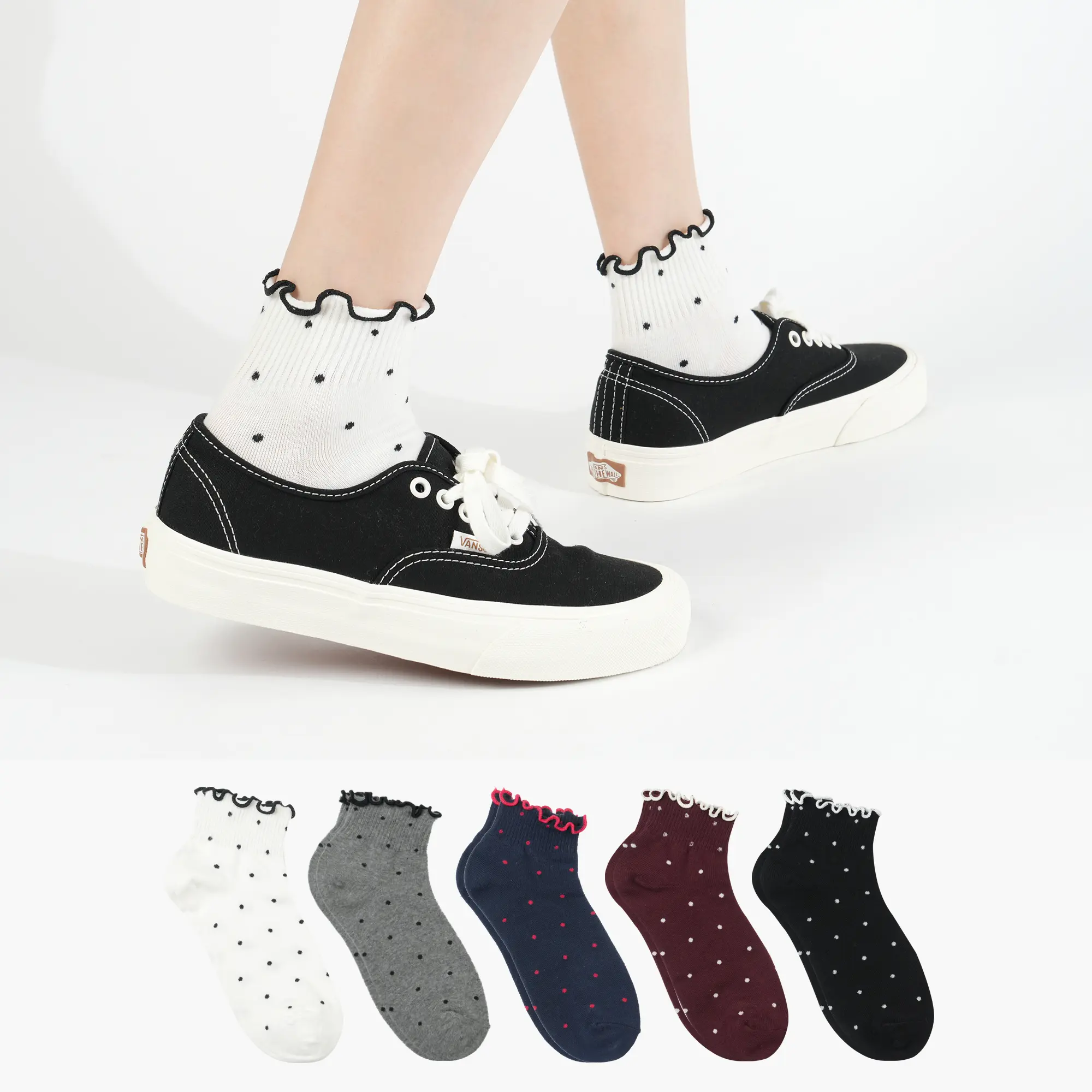 Kikiya Women's Cotton Ankle Socks - Polka Dot Ruffle Sheer Design Heart Striped Pattern Rainbow Color - Ladies & Girls Casual Socks (Size 6-8)