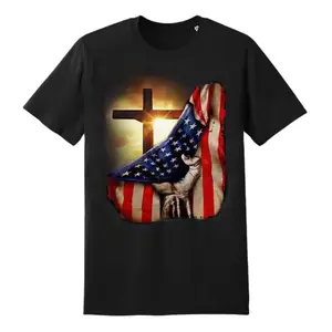 Mens Patriotic Graphic Tee American Flag And Cross Print Crewneck Short Sleeve T Shirt Soft Breathable Casual Streetwear Summer Outfit For Church Holiday