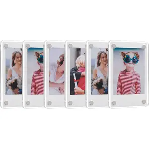 6 Pack Acrylic Fridge Magnetic Frame Acrylic Photo Picture Frames Double Sided Photo Refrigerator Magnet Picture Frame for Fujifilm Instax Mini Clear Picture Display Frame 2.36 x 3.54 Inch