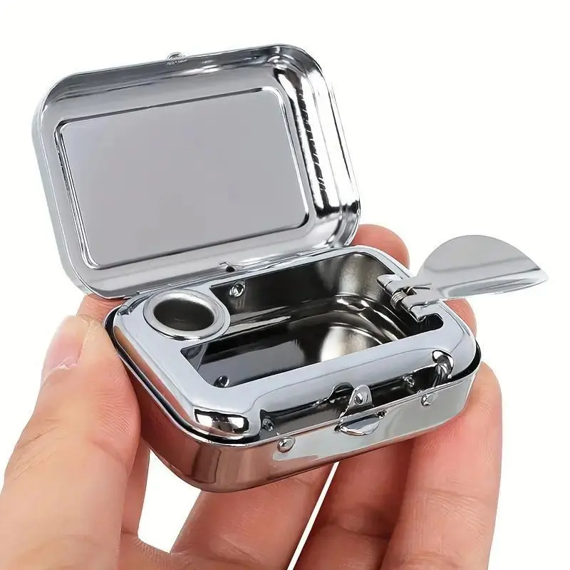 Stainless Steel Ashtray with Lid, Portable Mini Ashtray, Ashtray for Home Office Outdoor, Home Decor, Room Decor, home  accessories