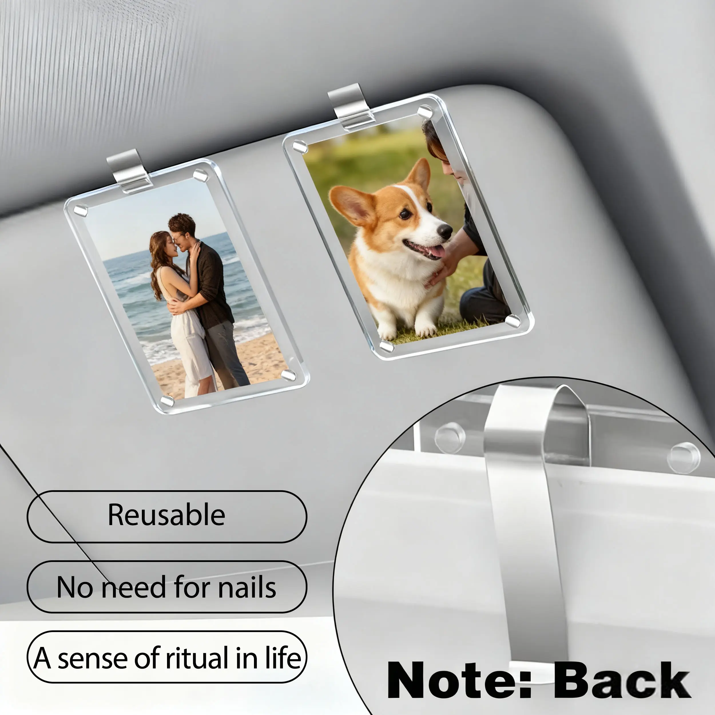 Summer Vibes – Magnetic Car Sun Visor Photo Clips – Clear Acrylic Display Frames for Family Pet Photos, Easy Clip Vehicle Accessories, Birthday Car Gift for Drivers, Car Accessories