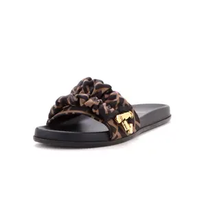 Pre-owned Fendi Women's Fendi Feel Slide Sandals Zucca Satin by Rebag