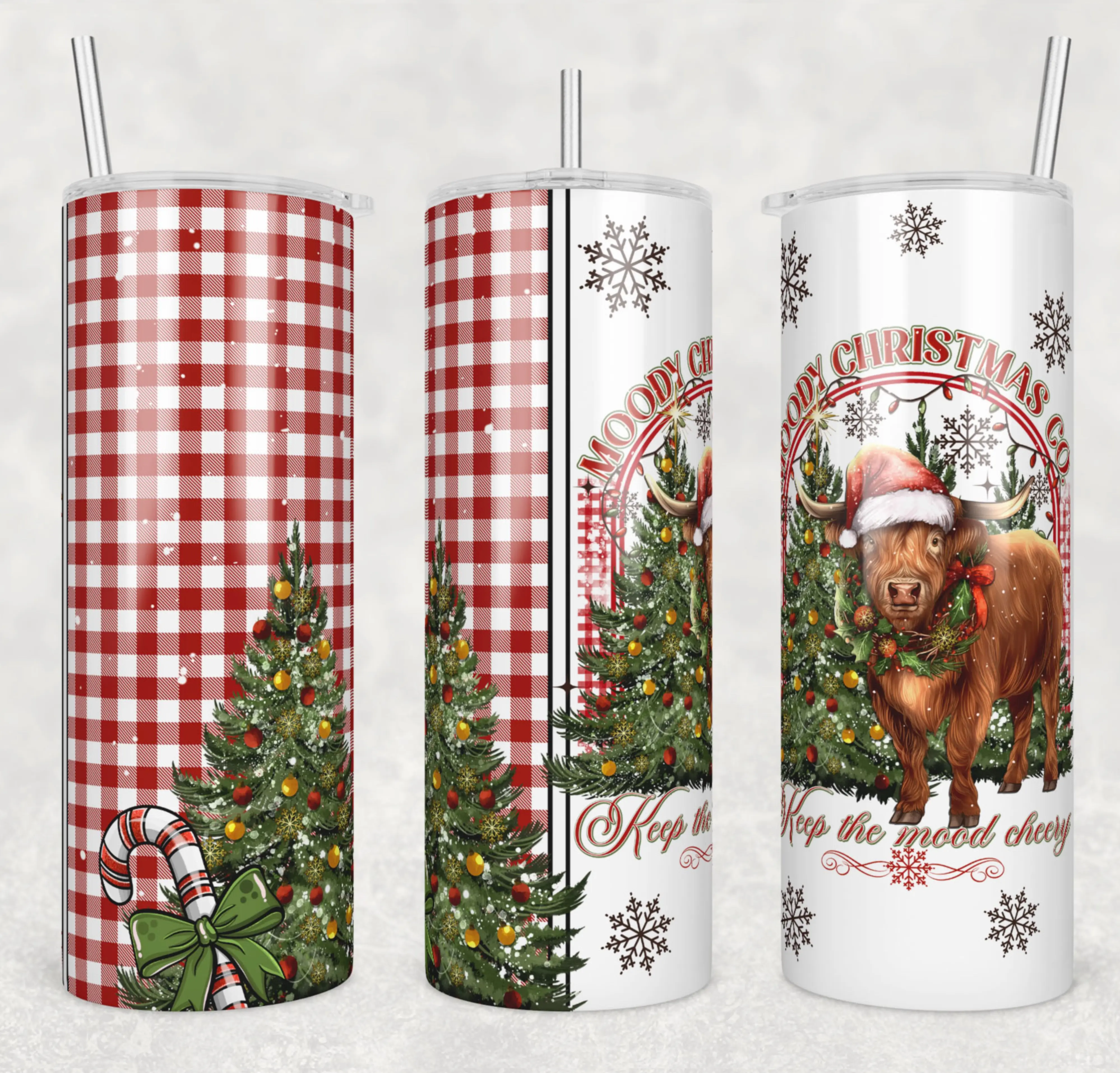 MOODY COW CHRISTMAS Tumbler cup, stainless steel tumbler, tumbler cup, Insulated WITH Lid, CHRISTMAS CUP