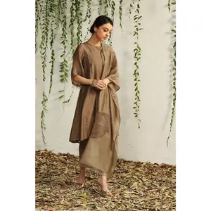 Brown chanderi tie-up kurta set