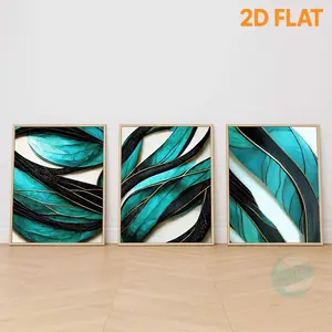 [2D Flat Printing] 3pcs/set Modern Abstract Design Teal Black Gold Wall Art Poster, Feather Textured Canvas Painting, Contemporary Home Decor for Living Room, Bedroom, Office, Unframed