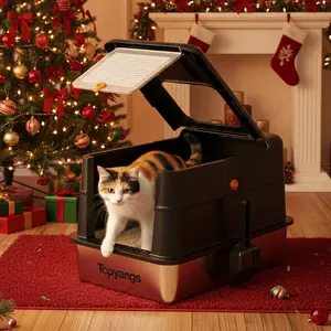 TOPYANGS Flip-top Stainless Steel Cat Litter Box, 3-in-1,Splash-Proof, Odor-Resistant, Detachable Cover,Multi-Functional,flip lid,Best Gift