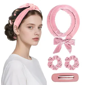 Heatless Hair Curler, No Heat Hair Curlers to Sleep in, Super Soft Ribbon Wrap for Long Hair, Overnight Heatless Curling Set with Scrunchies and Clip, for All Hair types (Pink)