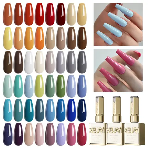 XEIJAYI Feminine 6PCS 15ML TPO-HEMA Free Nail Polish Pastel Colors Set - 6 Soft Candy Shades (Avocado Green, Almond Tone, Flower Hue), Glossy Soak-Off UV LED Gel Polish Set for Home & Salon Nail Care