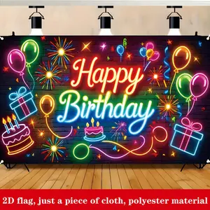 Large-Size Wall Decor Banner, 1pc Reusable Polyester Banner with Multicolor Fluorescent Balloon Print, Colorful Ribbon (70.87in x 43.31in) for Birthday Celebrations