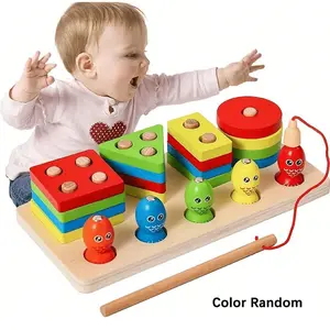 Two-In-One Wooden Honey Fishing Toy, Color Recognition Stacker Shape Classifier, Perfect Gift for Boys and Girls, Educational Fun Toy