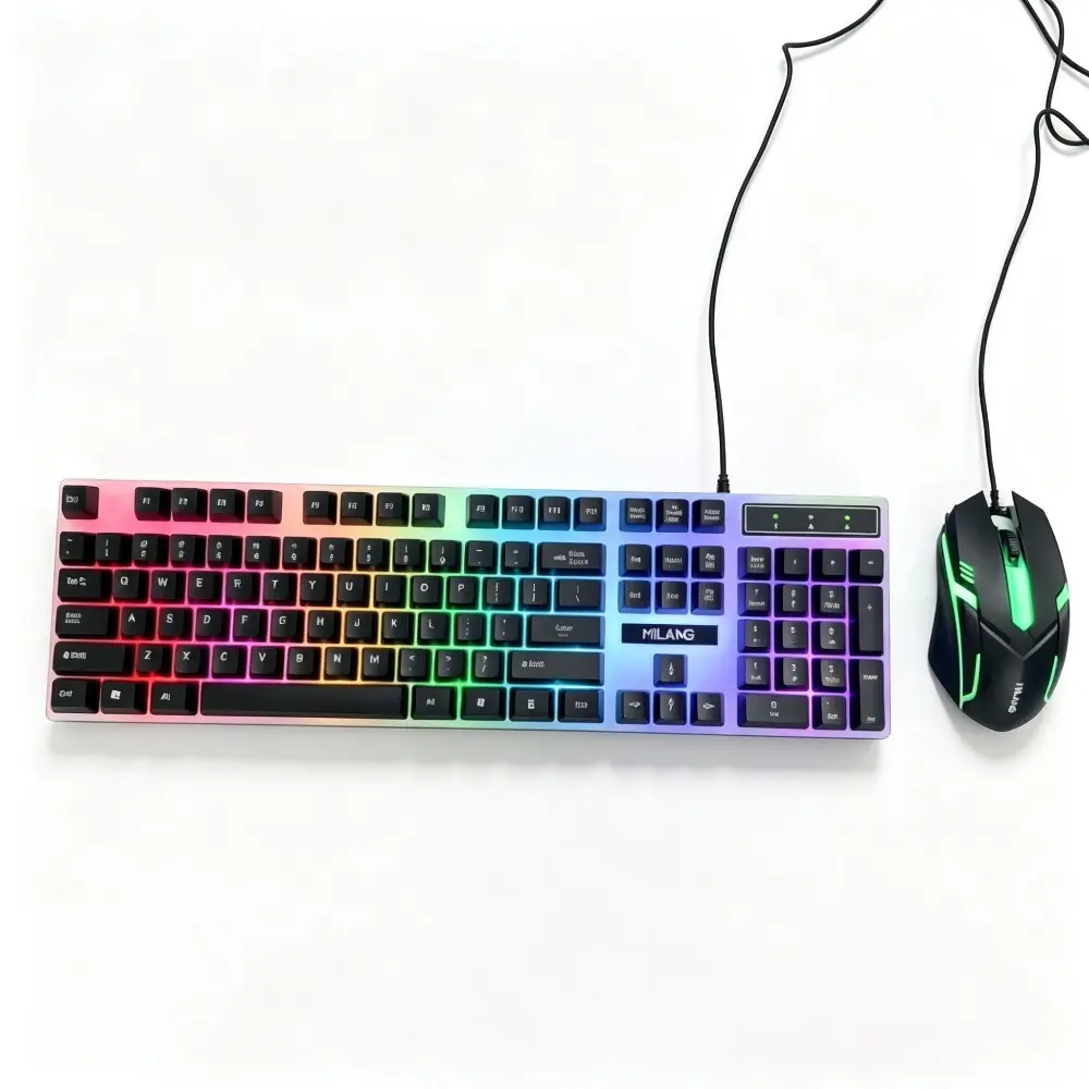Wired Keyboard and Mouse Kit - Ergonomic Luminous Mouse, Plug-and-Play USB Set, Compatible with Computers-Laptops-Desktops, Ideal for Gaming-Office Use (Student Targeted)