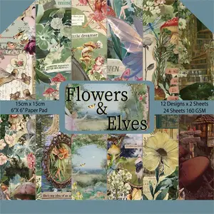 24 Sheets Scrapbooking Paper Pad 6x6inches 160GSM Single Sided Decorative Paper Pack Journaling Supplies Patterned Cardstock for Craft Present Wrapping.  Elves