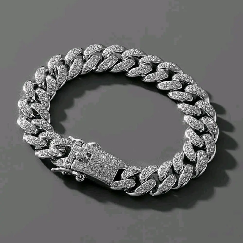 Men's 14mm Iced Out Stainless Steel Bracelet 7.5" with Cubic Zirconia Rhinestone Durable Luxurious Elegant Minimalist Bangle Unisex Daily Wear Jewelry
