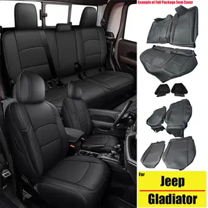 Fuax Leather Full Coverage Front & Rear Full Set All inclusive Customed Car Replacement Cushions Automotive Interior Vehicle Black 5- Seat Covers For Jeep Gladiator 2020-2025 2026