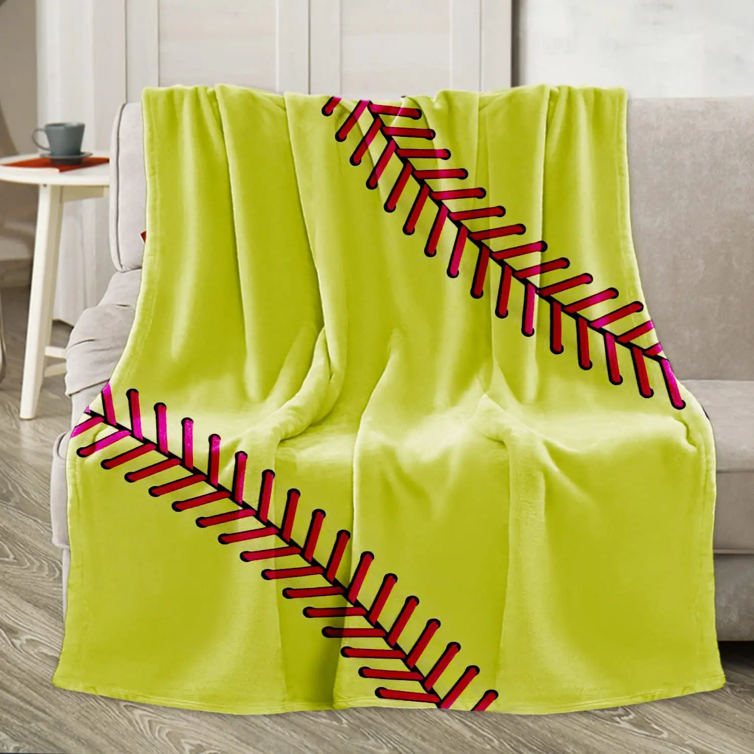 Softball Pattern Flannel Blanket, 1 Count Soft Throw Blanket for Sofa, Bed, Couch, Warm & Comfortable Blanket for Home, Travel, Camping, Office