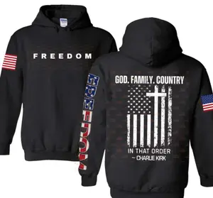 God Family Country Hoodie, CharIie Kirk Freedom Sweatshirt, Patriotic Christian Pullover Sweater, USA Flag Cross Graphic Tee Unisex Wear, For Men, For Women