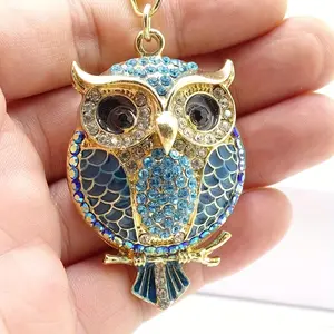Stylish Women's Handbag Pendant Holiday Gift Car Key Decoration Accessories Three-dimensional Alloy Rhinestone Enamel Craft Cute Owl Keychain