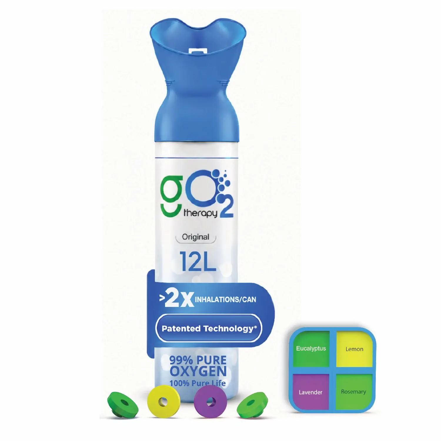 gO2Therapy 12L Portable Oxygen Canister With 4 Fragrance Options For Sports, Travel, Altitude & Fitness Activities