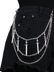 Sword Pendant Pants Chain, Multi-Layer Metal Retro Chain, Unique Sexy Accessory, Punk Style, All Seasons, Alloy Material, Waist Chain Accessory