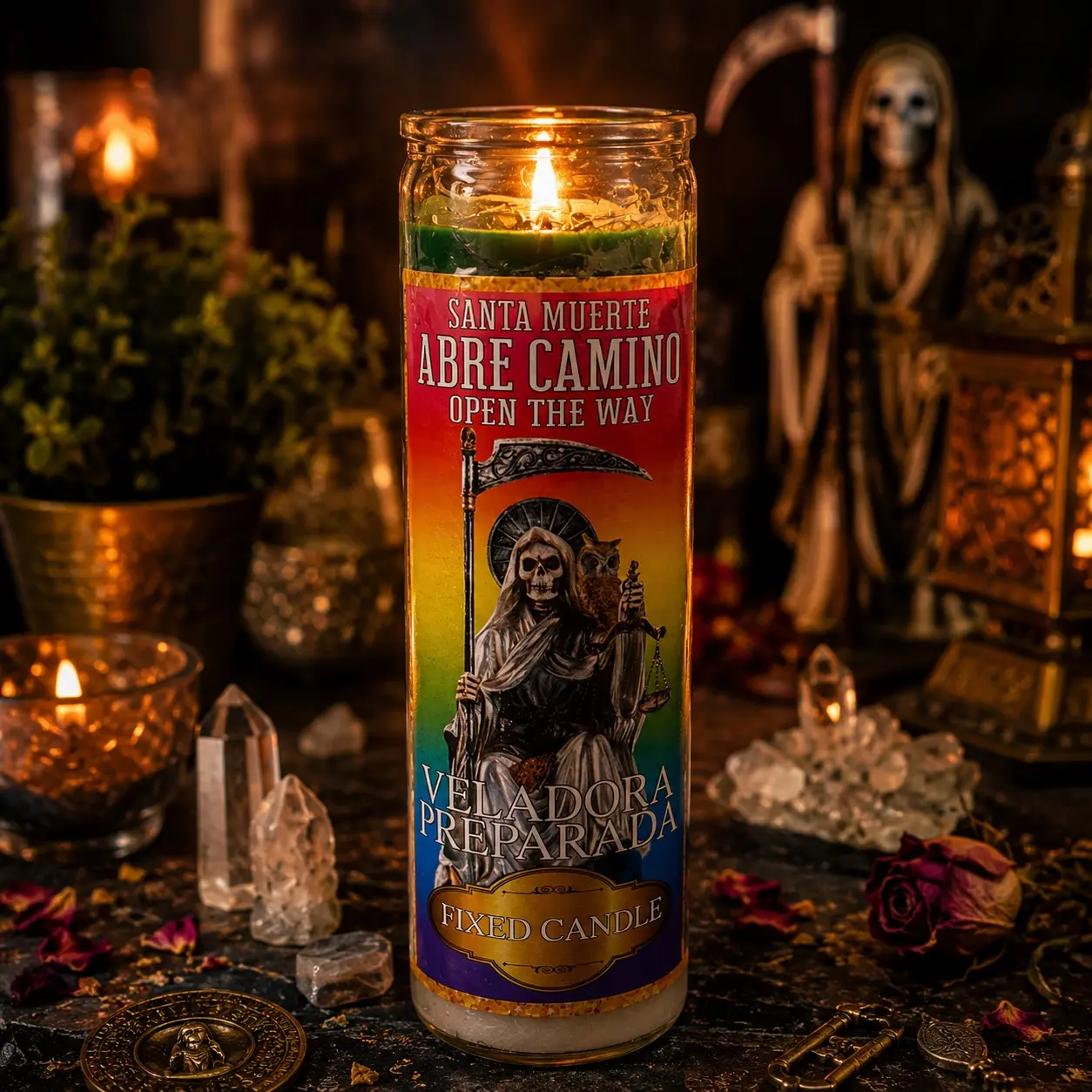 Santa Muerte Abre Caminos Veladora Preparada - Holy Death Road Opener Fixed Candle