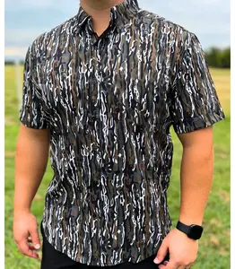 Men's Camo Shirt Ranch Button Up , Regular Fit Short Sleeve Button Up Top for Summer, Fashion Men's Button Collared Top for Daily Wear, Camo Camouflage Print Menswear, Camo Shirts, Hawaii Shirt, Casual Outdoor Shirt