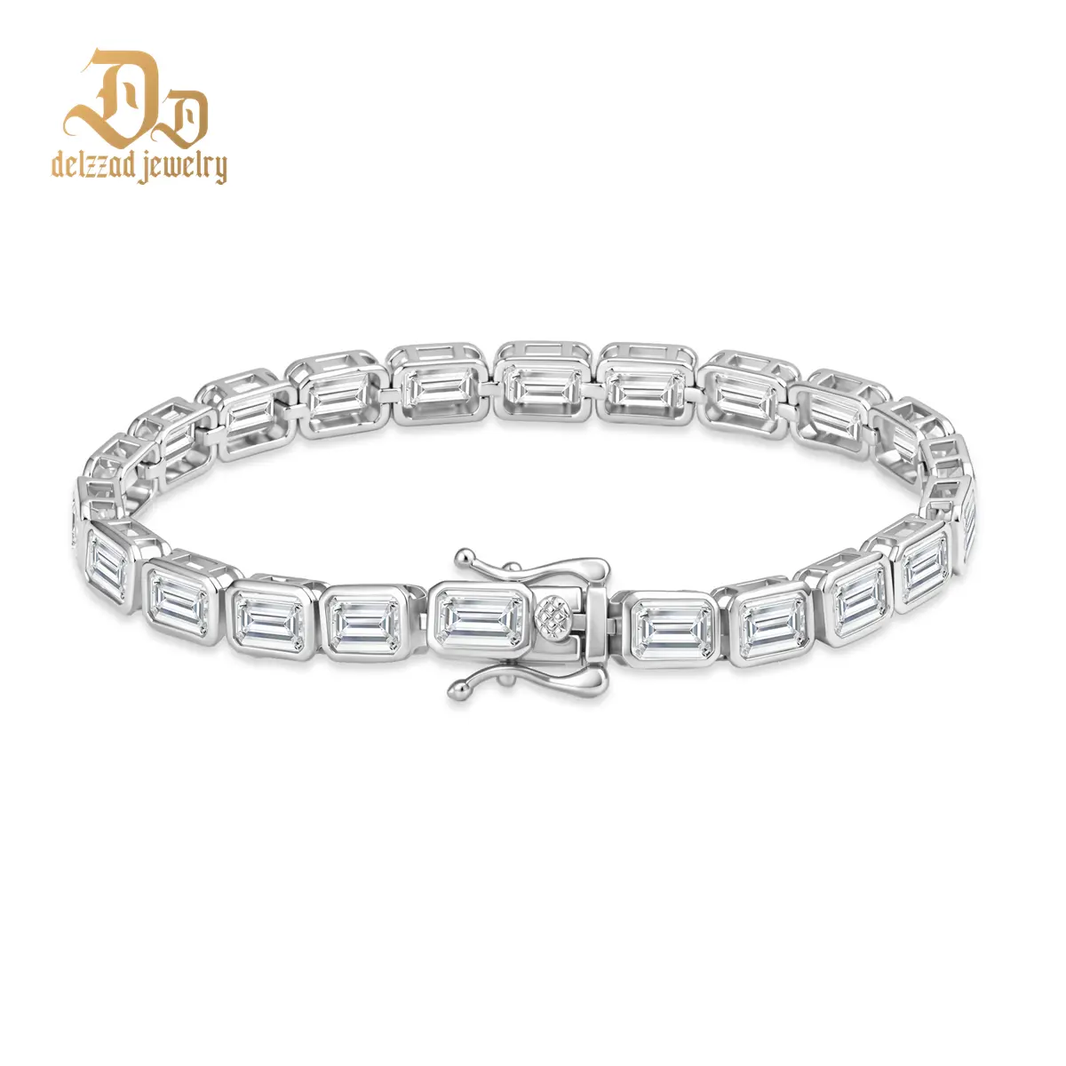 Delzzad 14K Gold-Plated Frozen Mirror Chain Bracelet Bezel Tennis Bracelet Synthetic Moissanite Bracelet Jewelry Perfect Birthday Engagement Wedding Anniversary Christmas Gifts