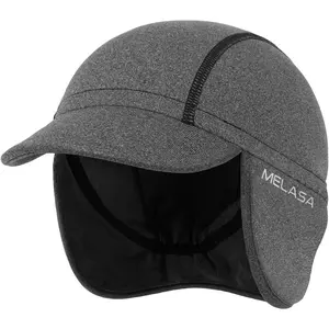 Winter Fleece Cycling Cap, Ear Warmers Skull Cap Helmet Liner with Sun Visor, Bike Hat Running Beanie for Men n