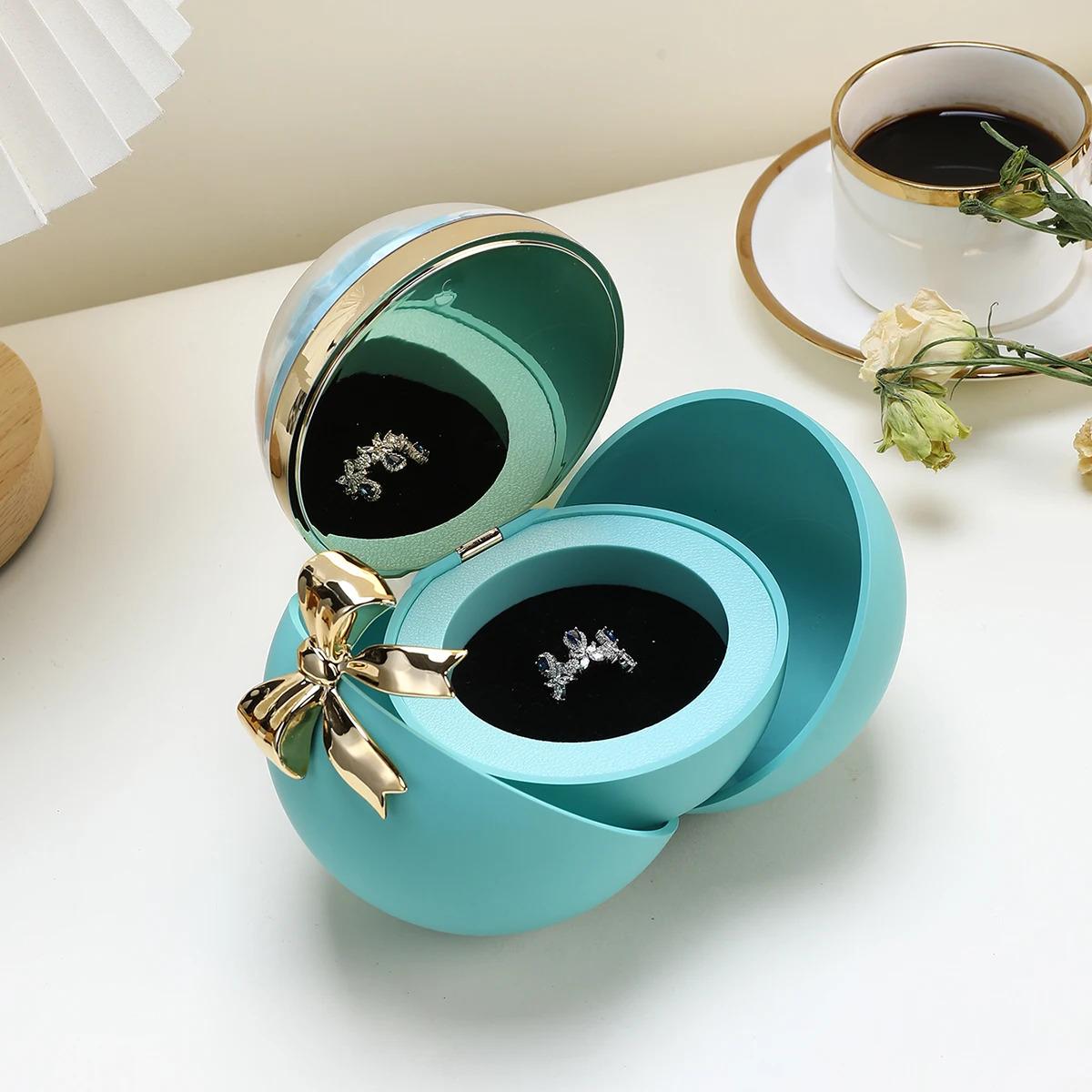 Round Bow Preserved Eternal Rose Gift Box Necklace Ring Pendant Jewelry Storage Box Valentine's Day Engagement Propo