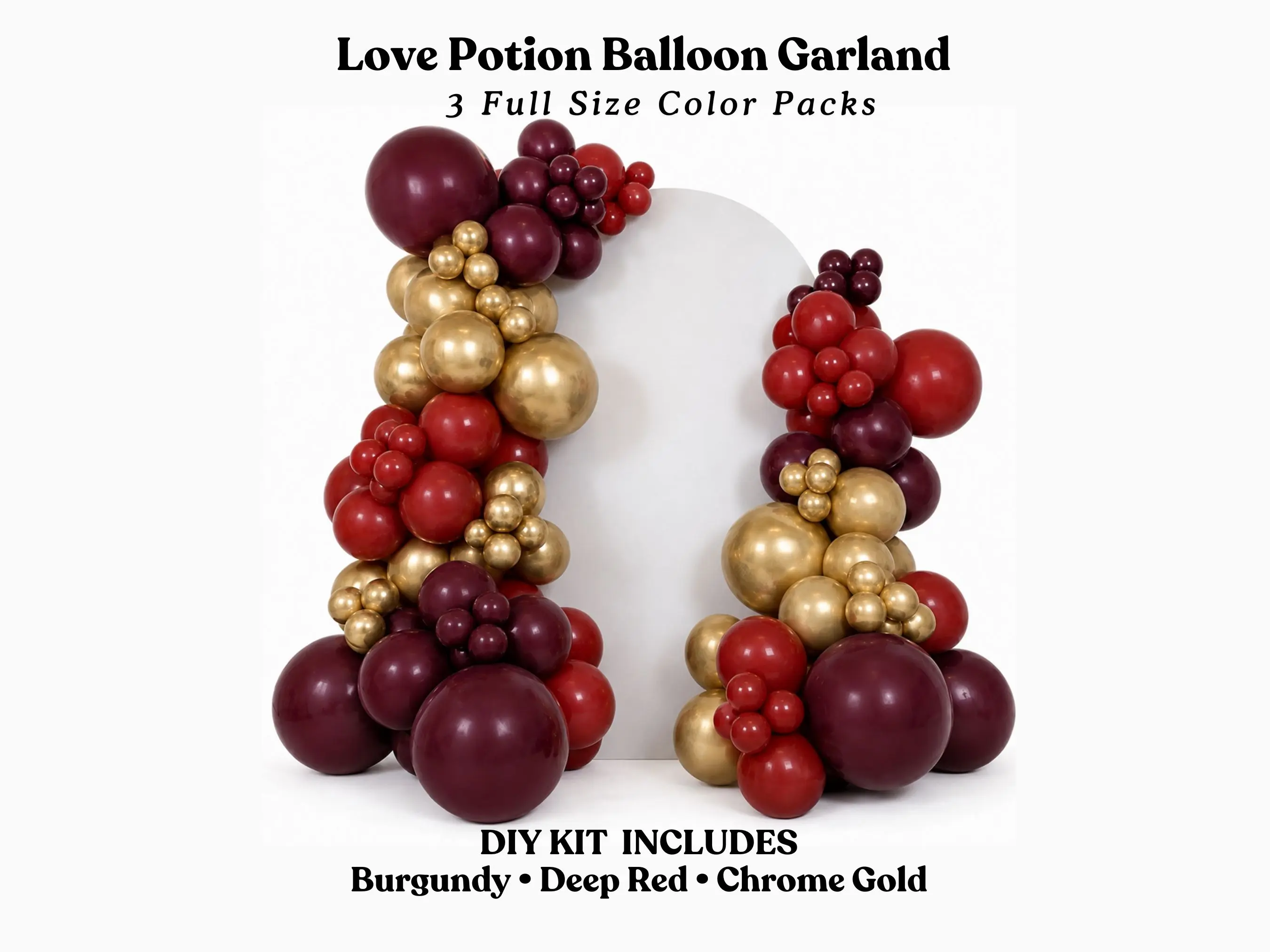 Love Potion Balloon Garland- Deep Red, Burgundy, Chrome Gold DIY Kit