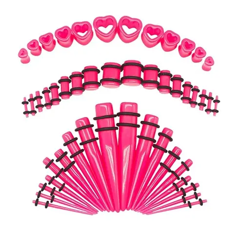 48 PCS Acrylic Gauge Kit Tapers Heart Tunnels Plug 14G-0000G Ear Stretching Set with Vibrant Colors Glossy Finish for Easy Wear and Precise Fit