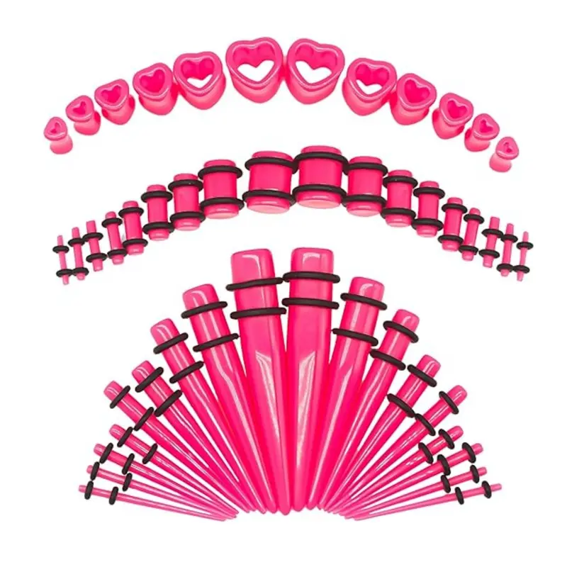 48 PCS Acrylic Gauge Kit Tapers Heart Tunnels Plug 14G-0000G Ear Stretching Set with Vibrant Colors Glossy Finish for Easy Wear and Precise Fit